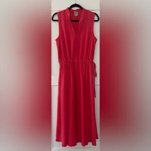 EUC Anne Klein Sleeveless V-Neck Watermelon Pink Midi Dress,‎ Size 14